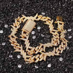 Unisex Rhodium Plated 18k Solid Gold Geometric Chain <b>Bracelet</b> with Natural Stone Inlay Hiphop Style Wedding Fashion Jewelry - Product Image 3