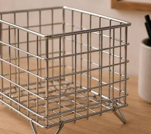 <b>Square</b> Metal <b>Storage</b> <b>Basket</b> | Minimalist Desk Organizer | Industrial and Bauhaus Style | Designer Fruit <b>Basket</b> - Product Image 2