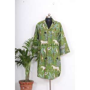 Robe longue décontractée en coton style kimono à imprimé floral pour femme, avec manches évasées et ceinture, effet soyeux fluide, vente en gros - Product Image 3