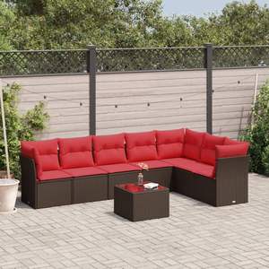Set divano da giardino in Poly Rattan marrone 8 pezzi con cuscini eleganti mobili da esterno - Product Image 1