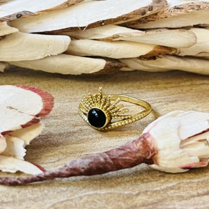 High Demand Sunburst Tribal Chevron <b>Ring</b> Black Onyx Gold Plated Brass <b>Ring</b> <b>Statement</b> Bedded Handmade Wholesale Boho Womens <b>Ring</b> - Product Image 4