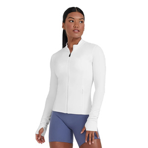 Veste zippée blanche de haute qualité pour femme, à manches longues, col montant, respirante, couleur unie, coupe classique, toutes saisons, hauts décontractés - Product Image 1