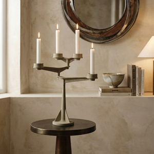 Modern Sand <b>Textured</b> 4 Arm Candelabra Contemporary Metal Design For Luxury Home Decor And Events Durable <b>Powder</b> Coating Finish - Product Image 3