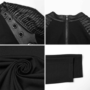 Men's Gothic Black Long Sleeve T-<b>Shirt</b> Slim Fit Top with 3D Pleated Faux Leather Shoulders and Rivet Details - Product Image 4