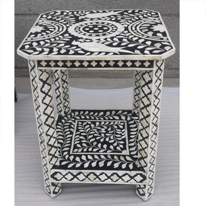 Tabouret de luxe noir fait main en nacre pour la décoration intérieure, design moderne personnalisé, tabouret indien en nacre - Product Image 2