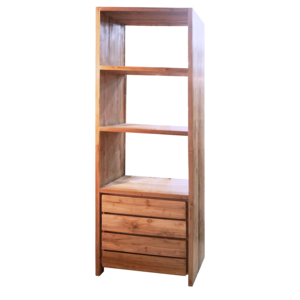 Modern <b>Rustic</b> Indonesian Teak Display <b>Cabinet</b> Featuring Four Drawers and Open Compartment with Weathered Wood Finish for Wabi Sa - Product Image 5