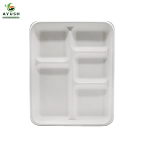 Assiettes en bagasse premium compartimentées, fabriquées en fibre de canne à sucre non blanchie, pour mariages rustiques en plein air - Product Image 3