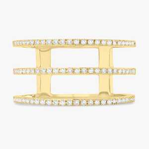 Anillos Apilables de Oro Sólido de 14K y 18K Personalizados con Tres Hileras de Diamantes Cultivados en Laboratorio, Anillos de Boda Minimalistas, Delicados y Elegantes, Venta al Por Mayor - Product Image 1