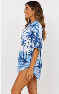Camisa Hawaiana para Mujer, Estampado Floral Tropical Personalizado, Botones, Manga Corta, Holgada, Informal, para Vacaciones, Ropa de Playa de Verano, Venta al Por Mayor - Product Image 3