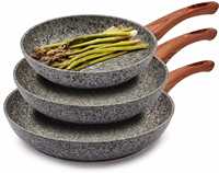 Ensemble de poêles antiadhésives en granit avec manche en bois, poêle ronde en céramique compatible induction