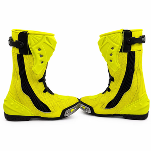 Bottes de moto Obexa Premium en cuir véritable, haute visibilité, jaune fluo, protection pour homme, fermeture auto-agrippante, norme CE - Product Image 1