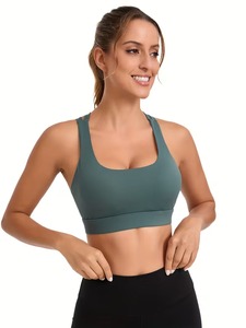 Ladies High Elasticity Running Sports Bra | Seamless <b>Cross</b> Strap Fitness Crop <b>Top</b> | Ribbed Underbust Band Athletic Wear Cami - Product Image 3