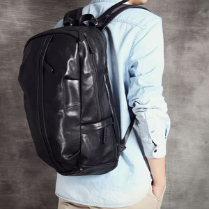 Leather Backpack 48cm Height Black Zipper Closure Travel Business <b>Bag</b> for <b>Men</b> travel leather backpack business leather backpack - Product Image 3