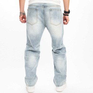 Jean droit décontracté pour homme, coupe large et ample, taille mi-haute, en denim bleu, style urbain - Product Image 3
