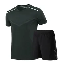 Ensemble de shorts de sport à séchage rapide pour hommes, noir, 100 % coton, ODM, haut à manches courtes pour la gym, short à taille élastique, couleur unie