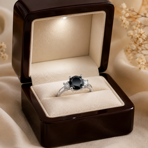 Anillo de oro blanco de 14 quilates con tres diamantes negros |   Anillo de Compromiso, Aniversario o Promesa de Lujo |   Joyería Fina para Mujer, Regalo - Product Image 2