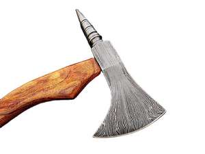 Hache large en acier Damas de qualité industrielle, multifonctionnelle pour le camping et le travail du bois, avec manche en bois pour le bricolage en extérieur - Product Image 2