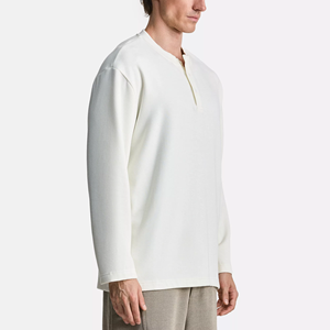 <b>Men's</b> White <b>Long</b> <b>Sleeve</b> <b>Henley</b> Pullover Regular Fit Knitted Cotton Breathable Minimalist Style Autumn Wear - Product Image 2