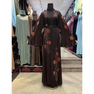 High Quality Modest Dubai Beaded Sequined Long Sleeve Abaya Muslim Traditional Handmade Wedding Women Polyester Breathable VNeck - Product Image 3