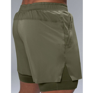 Summer Men's Running Double <b>Layer</b> Basketball Mesh Zipper Pocket Custom Logo Mesh 2-in-1 Shorts - Product Image 4