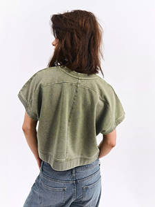 Women's Acid Washed Cropped T Shirt 100% Cotton French Terry Y2k <b>Top</b> Streetwear OEM Oversized <b>Raglan</b> Sleeve Vintage Boxy Tee - Product Image 3