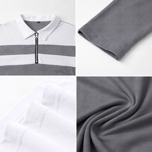 Polo tricoté gris pour hommes, manches courtes, couleur unie, design décontracté, rayures blanches sur les manches - Product Image 5