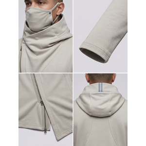 เสื้อฮู้ดเทคแวร์ผู้ชายแบบปรับแต่งได้ ทรงยาวไม่สมมาตร ผ้าเมอริโน 250 กรัม ซิปหน้า สไตล์พัฟ สตรีทแวร์ แนวอะวองการ์ด - Product Image 4