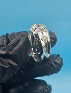 Anillo de Compromiso con Halo de Moissanita, Corte Redondo de 2 Quilates, Plata 925, Chapado en Oro Blanco, Estilo Hip Hop, Joyería de Lujo - Product Image 5