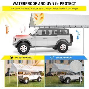 Bâche de remplacement pour auvent de camion 10x20 pieds, abri de tente pour voiture avec 48 cordons élastiques à billes, blanc - Product Image 5