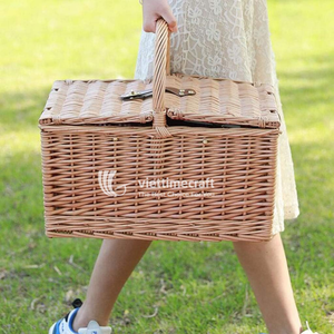 Cesta de Picnic Rústica, Cesta de Mimbre de Lujo con Juego de Cubiertos, Cesta Clásica con Forro de Gingham para Acampar al Aire Libre - Product Image 4