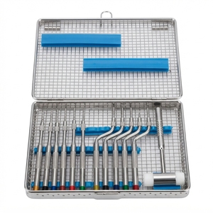 Kit de 10 Piezas de Osteótomos Dentales Manuales para Levantamiento de Senos y Cirugía de Implantes Dentales con Martillo, Casete de Esterilización, Acero Inoxidable - Product Image 1