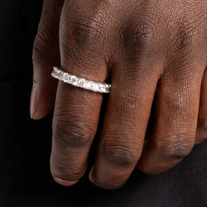Classic Round Cut Eternity <b>Ring</b> | 925 Sterling <b>Silver</b> Wedding Band | Full Eternity <b>Stack</b> able <b>Ring</b> for Men - Product Image 4
