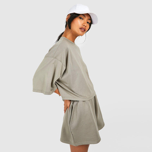 Conjunto de Camiseta Corta de Verano para Mujer, con Cierre de Encaje, Color Sólido, Algodón Suave, Corte Holgado y Cómodo, Dos Piezas, para Viajes, Uso Diario y al Aire Libre - Product Image 3