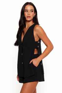 Ensemble coordonné gilet et short taille haute en lin pour femme, souvent appelé ensemble gilet en lin et short coordonné - Product Image 5