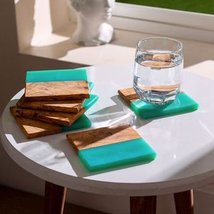 Juego de posavasos de resina y madera con logotipo personalizado, tapetes promocionales para bebidas, para branding empresarial, eventos corporativos y colecciones minoristas - Product Image 4