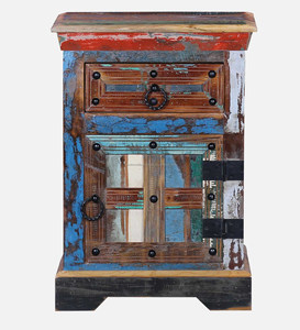 Mesa de Noche de Madera de Mango Maciza con 1 Cajón |   Mesa de Noche Moderna para Apartamento y Almacén, Muebles de Dormitorio - Product Image 6