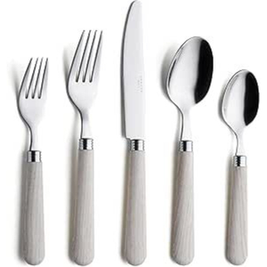 Juego de cubiertos minimalista con mangos de madera, acero inoxidable pulido a espejo, apto para lavavajillas, para uso en camping. - Product Image 1