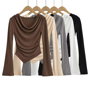 Camiseta Corta de Punto para Mujer, Sexy y Elegante, con Encaje Floral, Cuello en V, Manga Corta, Ajustada, Transpirable, de Spandex y Poliéster, Transparente - Product Image 1