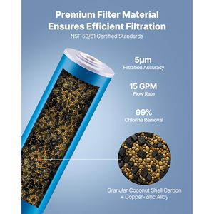 Filtro a Carbone Attivo da Guscio di Cocco KDF 4.5'' x 20'' per Depuratore Acqua Domestico, Cartuccia di Ricambio in PP per Tutta la Casa - Product Image 3