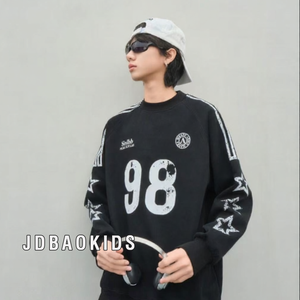 Sudadera Negra Extra Grande para Hombre, Cuello Redondo, Estampado 98, Manga Raglán, Tejido de Algodón, Estilo Casual para Otoño - Product Image 5