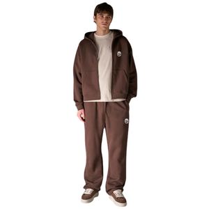 Ensemble décontracté pour homme : sweat à capuche zippé épais et pantalon de jogging en coton doux, style streetwear, couleur marron, ensemble de vêtements de sport tendance - Product Image 6