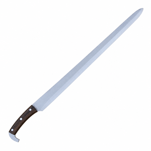 Couteau de boucher à lame extra longue en argent avec manche en bois brun foncé et embout métallique incurvé pour la découpe et la découpe de viande - Product Image 1