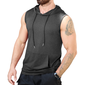 Sudadera con capucha básica de algodón mezclado para hombre, sudadera sin mangas transpirable con patrón sólido para entrenamiento y fitness. - Product Image 3