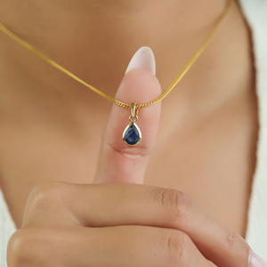 พลอยไพลินสีน้ำเงินแท้ทรงหยดน้ำขนาดเล็ก จี้ทองคำขาว 14K สวมใส่ได้ทุกวัน ขายดีประจำเดือนกันยายน - Product Image 4