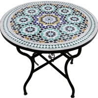 Tables marocaines en nacre, mosaïque perlée, forme ronde, aspect élégant, dessus rond avec pieds en métal noir, à prix impressionnant