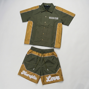 High Quality Custom Windbreaker <b>Set</b> Men's Side Button Hoodie Short <b>Set</b> Zipper Nylon Windbreaker Jacket Hoodies & Shorts <b>Sets</b> - Product Image 5