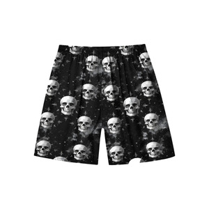 <b>Skull</b> Print Board Shorts Black Digital Printed Quick Dry Casual Swimwear Drawstring Waist Mid Length Short Pants - Product Image 2