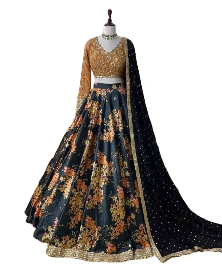 FULPARIファンシーlehenga choli SuratデザイナーパーティーウェアLahengaCholi製造率Zariサテンシルクレヘンガチョリ