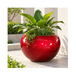 Macetas Redondas de Fibra de Vidrio de Lujo al por Mayor, Color Rojo, Acabado Brillante, Modernas, para Jardín y Paisajismo - Product Image 1