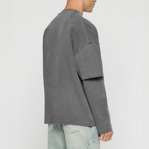 Men's Streetwear Manufacturer t <b>Shirt</b> Double Layer <b>Shirt</b> for Men Wholesale Cotton Tshirts Loose Fit Layered Long Sleeve Tees - Product Image 2